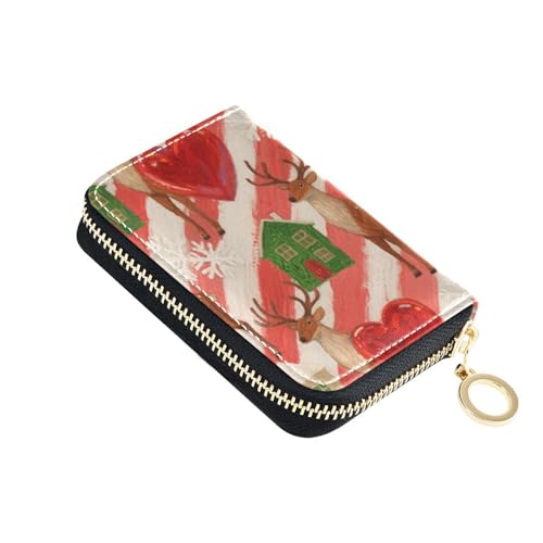 KLL Merry Christmas Brown Elk Leather cardholder Wallet Womens with 9 Cards Slot RFID Blocking Credit Card Holder for Women with Zipper