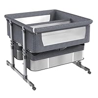 PXOCDEO Twins Baby Bed Sleeper, Cot with Storage Basket, Portable Basinette Baby Bed, 6 Height Adjustable Portable Bed for Infant/Newborn