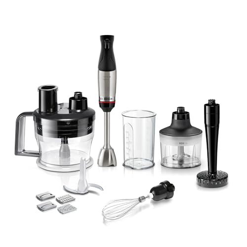 Bosch Stabmixer ErgoMaster Serie 6, 4 Edelstahl-Klingen, einhändig bedienbar, verschleißfreie Keramik-Kupplung, langlebig, Luftkühlung, Zerkleinerer, Kartoffelstampfer, Schneebesen, 1000 W, MSM6M673 Bosch Stabmixer ErgoMaster Serie 6, 4 Edelstahl-Klingen, einhändig bedienbar, verschleißfreie Keramik-Kupplung, langlebig, Luftkühlung, Zerkleinerer, Kartoffelstampfer, Schneebesen, 1000 W, MSM6M673