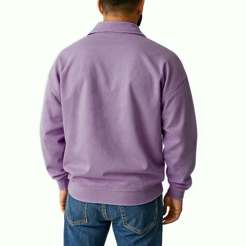 1/4 Zip Pullover Mens Fall Winter Fleece Lined Vintage Mock Neck Sweatshirt Loose Classic Distressed Pullover Sweater2
