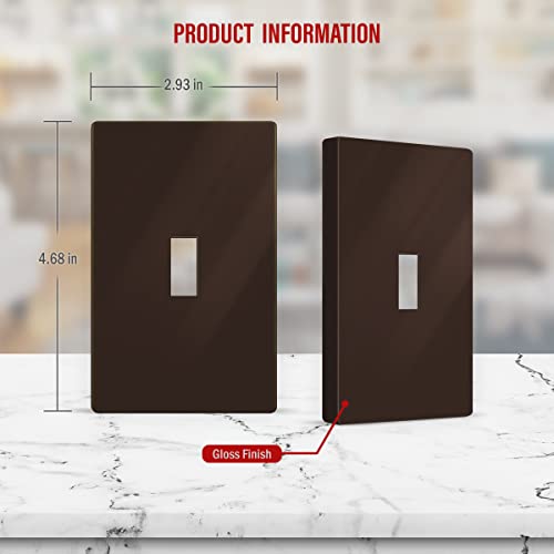 Image of ENERLITES Screwless Toggle Switch Wall Plate, Child Safe Light Switch Cover, Standard Size 1-Gang 4.68 inch x 2.93 inch, Unbreakable Polycarbonate Thermoplastic, UL Listed, SI8811-BR, Glossy, Brown