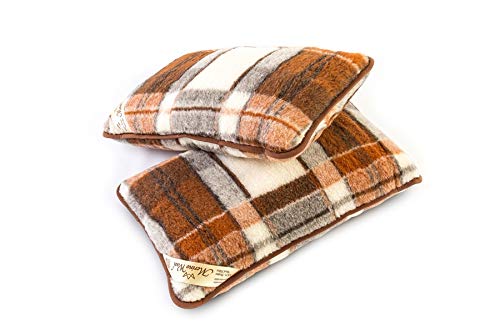 Merino Wool Bedding 2-pak poduszka w kratkę 100% z wełny jagnięcej merynosów, poszewka z zamkiem błyskawicznym, poszewka z wełny, standardowe poduszki z wypełnieniem z wełny. Poduszka w kratkę – produkt naturalny, poduszka w parze poduszek (podwójna 65 x