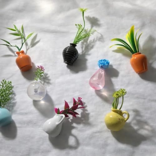Image of Avaiya 8 PCS Mini Magnetic Vase Set (Artificial Flower Included) Cute 3D Ceramic Flower Vase Refrigerator Magnets | Small Fridge Magnet Flower Pots for Home Kitchen Office Decoration | Strong Magnetic
