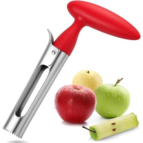 Apple Corer Remover - Fruit Corer - Stainless Steel - Easy-to-Use Kitchen Tool for Apples & Pears (Red)