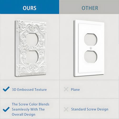 Decorative Outlet Covers Chalk White 3D Floral Embossed 1 Gang Duplex Light Switch Cover Plate Unique Wall Plate Electrical Switch Plate Covers for Bedroom Home Decor - Image 6
