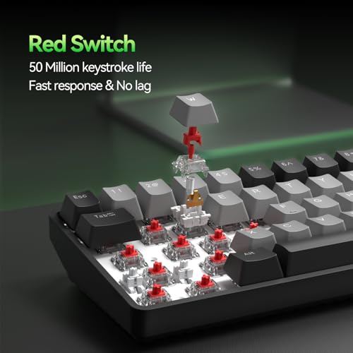 Image of TMKB T68 60% Wireless Mechanical Gaming Keyboard, Tri-Mode BT5.0 /2.4GHz /USB-C with Red Linear Switch, RGB Backlight, Anti-Ghosting, Compact 68 Keys, Wired /Wireless, Black /Gray