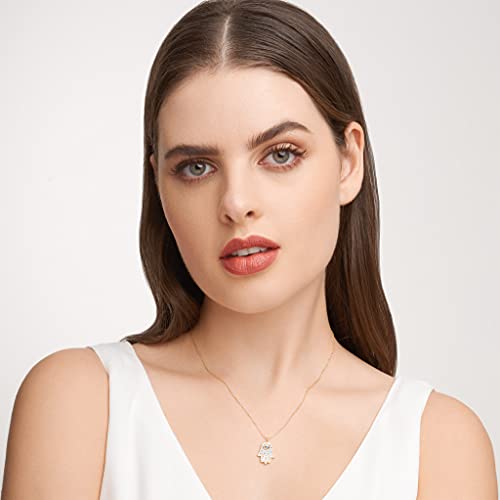MORGAN & PAIGE .925 Sterling Silver 18K Yellow Gold Plated Crystal Blue and White Hamsa Hand of Fatima Pendant Necklaces for Women - Sparkling Crystals Adjustable 16” Rope Chain with 2” Extender4
