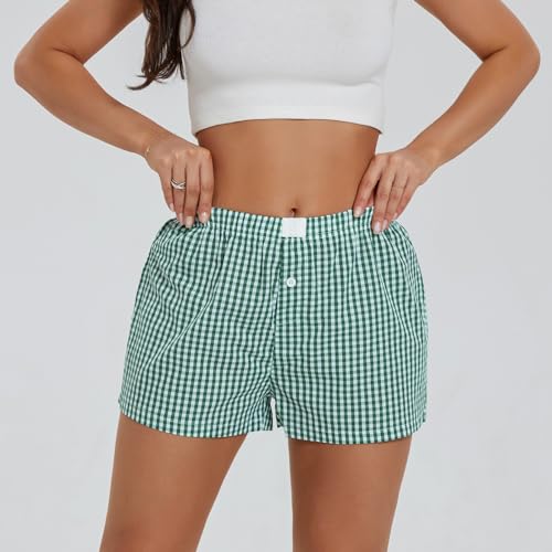 Image of Womens Boxer Shorts Y2k Lounge Pj Shorts Low Rise Striped Pajamas Sleep Lounge Plaid Gingham Micro Short Pants