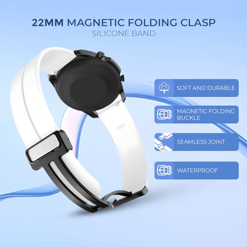 Image of GameSir 22mm Smartwatch Strap | Soft Silicone Magnetic Lock Replacement Band Compatible with Noise ColorFit & All 22mm Lug Watches | Flexible, Sweatproof & Fashion Design Strap (White)