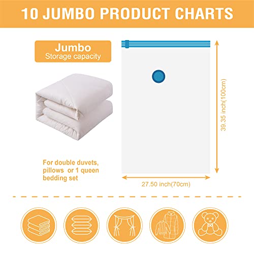 image for Cozy Essential 10 Jumbo Vacuum Storage Bags, Space Saver Bags Compress