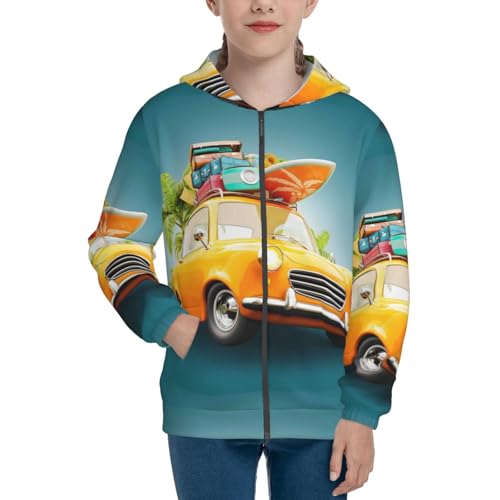 Summer Funny Retro Car With Surfboard Kids Pullover Hoodies Boys Zip Up Sweatshirts Girls Athletic Clothes with Pocket3