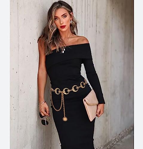 Waist Chain Belts for Women Metal Link Moon Star Body Chain Belt Ladies Waist Chain Belt for Jeans Dress2