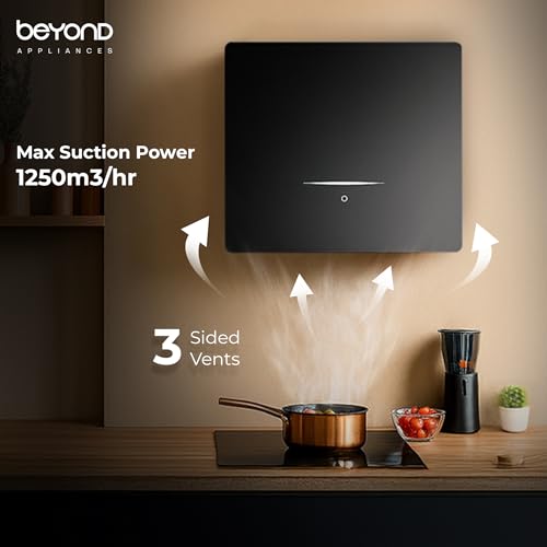 Image of Beyond Appliances Cube Plug N Play Ductless Kitchen Chimney|1250 M /Hr Suction|Auto Clean|5-Stage Charcoal Activated Filter|Touch Control|3-Way Suction|48 Db Low Noise|Black