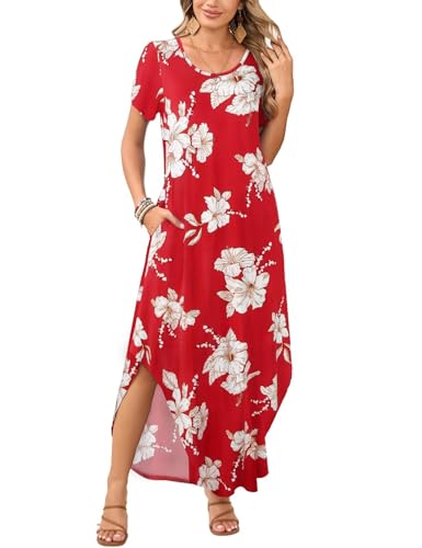 Image of JollieLovin Womens Plus Size Casual Summer Maxi Long Dress Short Sleeve T-Shirt Loose Sun Dress(L-5X)