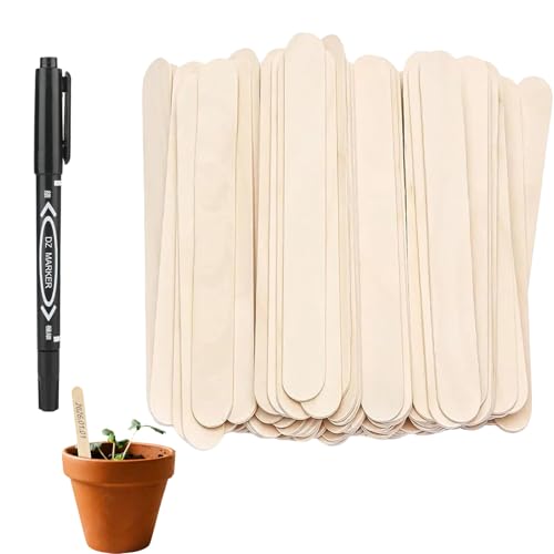 Haoyic 100 Pcs Wooden Plant Labels for Outdoor Plants Plant Label for Garden 15x1.8cm Plants Name Sticks for Herb Flowers Vegetable (with Black Pen)