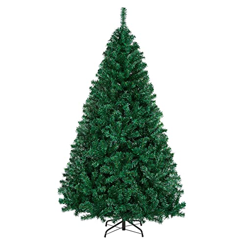 Yaheetech 6ft Hinged Spruce Christmas Tree Holiday Decoration Artificial Unlit Xmas Tree with 1000 PVC Flexible Tips, Green