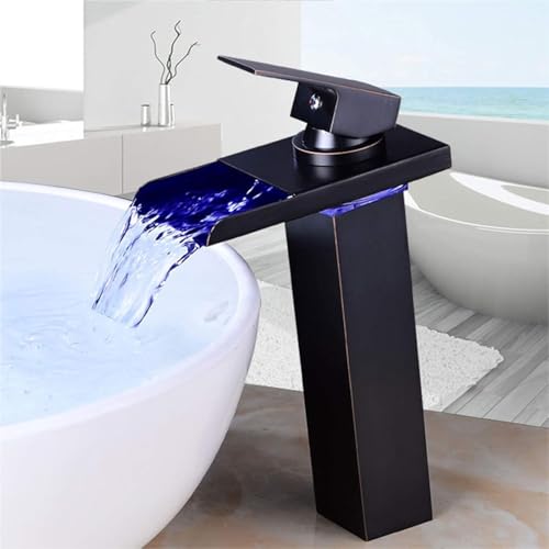 Robinet LED - Robinet de salle de bain - Robinet de salle de bain LED - Robinet de lavabo cascade - Mitigeur monocommande avec capteur de température -...