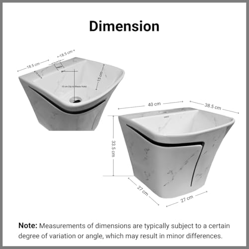 Image of Wall Mounted Wash Basin for Bathroom | Wall Hung Wash Basin /Sink (15.35 x 16.14 x 13 Inch, SFKOP - 207)
