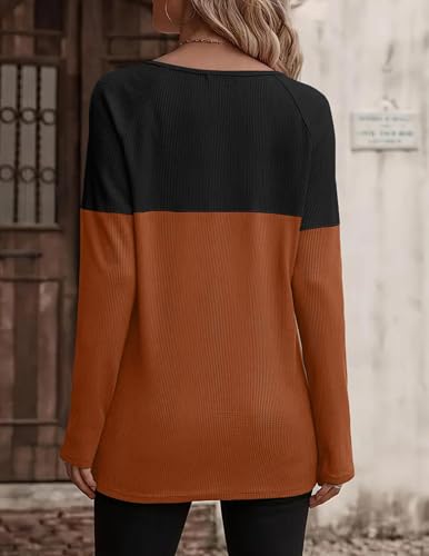 Zeagoo Women Waffle Knit Shirts Long Sleeve Colorblock Tee Button Detail Tunics3