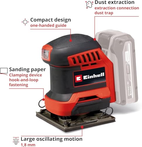 Einhell Power X-Change Cordless Random Orbital Sander - 18V Finishing with 2 x P120 Sanding Plads - TE-OS 18/133 Li Oscillating Palm for Wood (Battery Not Included) 4 Einhell Power X-Change Cordless Random Orbital Sander - 18V Finishing with 2 x P120 Sanding Plads - TE-OS 18/133 Li Oscillating Palm for Wood (Battery Not Included) - Image 4