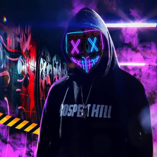 Halloween LED Light Up Mask With Gesture Sensing - Scary Rave Glow Face Mask With 50 Preset Patterns, Rechargeable Masquerade Mask, Face Transforming Mask