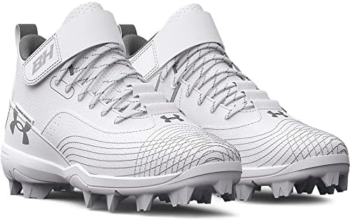 Under Armour Boy's Harper 7 Mid Junior Rubber Molded Baseball Cleat Shoe, (100) White/White/Mod Gray, 11 Little Kid | Image 4