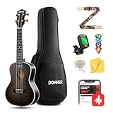 Donner Concert Ukulele Professional 23 Inch Mahogany Ukelele for Kid Adult Beginner Ukele Bundle with Online Lesson Gig Bag Aquila String Pick Tuner Strap Cloth DUC-200D Dark