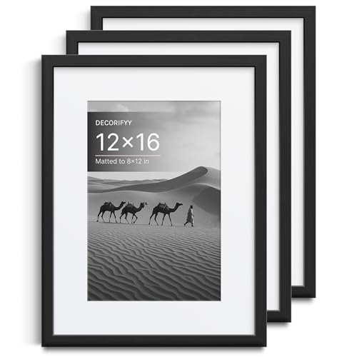 Image of 12x16 Photo Frame for wall (Set of 3) | Fits A4 Size Photo with Mat or 12x16 inch Without Mat | Black | Certificate & Gallery Wall Frames