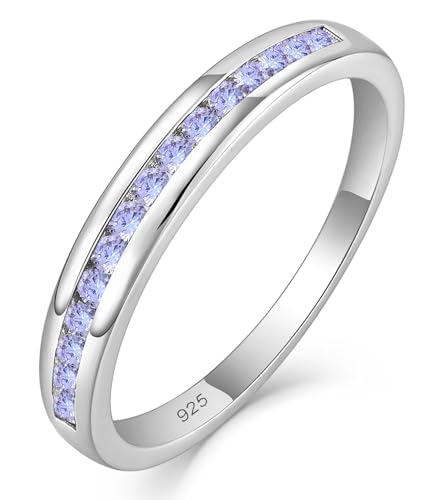 YL Stackable Rings Sterling Silver Halo Created Alexandrite Eternity Bands Jewelry for Women-size8