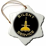 3dRose Nuclear Submarine Silhouette Silent Service Text. Yellow on Black - Ornaments (ORN_324602_1)