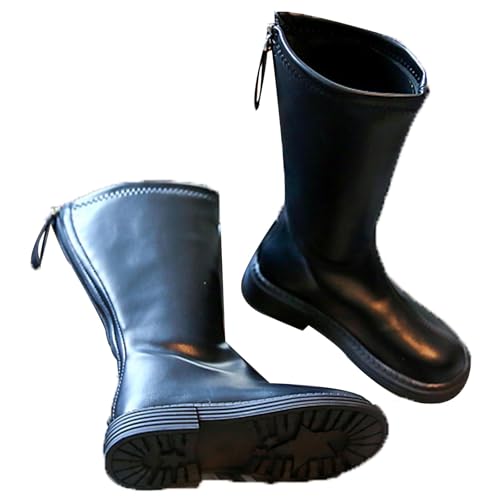 Autumn Girls Horse Riding Boots(26-36), High Tube Riding Boots, Breathable + No Foot Rubbing, Round Toe/Knee High, Back Zipper/Rubber Sole, for Spring, Autumn,30,Black - Main Image