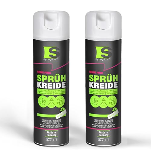 Spraytive 2 x 500ml Sprühkreide neon-pink - Abwaschbare leuchtende Kreidefarbe, Outdoor Kreidespray, Bodenmarkierung, Temporäres Markierungsspray, Farbspray für Asphalt, Gras, Beton