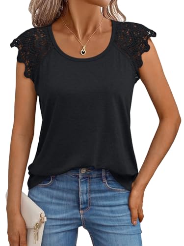 AUTOMET Womens Tops Casual Dressy Lace Summer Tee 2025 Cap Sleeve T Shirts Cute Basic Trendy Fashion Spring Outfits