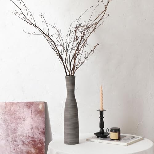 ALMA Black Skinny Tall Vase for Floor, 16'' Boho Gray Vase for Pampas Grass Dried Flower Bouquet, Decoratived Ceramic Rustic Vases for Home Decor, Living Room Floor, Mantel Decoration