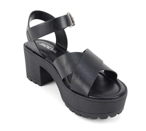 Soda “Joey” ~ Women Open Toe Criss Cross Strap Mid Heel Sandal with Adjustable Ankle Strap4