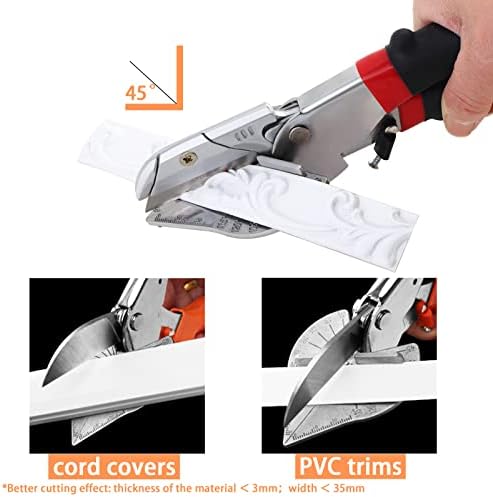 Multi-Angle Miter Shear Cutter with 45 to 135 Degrees, Adjustable Angular Cutting Scissors for PVC Cord Cover, Baseboard Molding, Quarter Round Trim, Tile Edge with 2Pcs Replacement Blades
