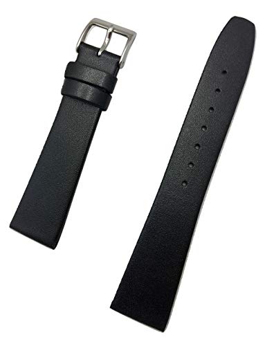 NewLife 20mm Black, Flat, Elegant Calfskin Leather Watchband | Smooth Genuine Leather Replacement Wrist Watchstrap that brings to Any Watch (Mens Standard Length)