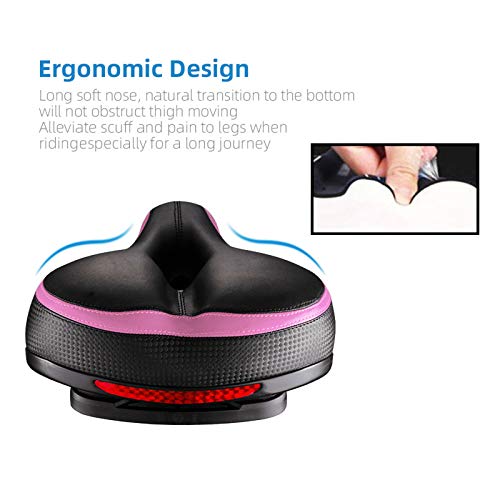 BLUEWIND Most Comfortable Bicycle Seat, Bike Seat Replacement with Dual Shock Absorbing Ball Wide Bike Seat Memory Foam Bicycle Gel Seat with Mounting Wrench (Pink)