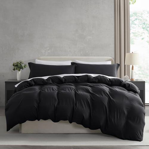 Nestl Black Duvet Cover Queen Size - Soft Double Brushed Queen Duvet Cover Set, 3 Piece, with Zipper Closure, 1 Duvet Cover 90x90 inches and 2 Pillow Shams