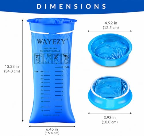 Image of Vomit Bags 50 Pack, 1000ml Disposable Emesis Bags | Disposable, Leak-Proof, Travel & Motion Sickness, Morning Sickness, Air Sea Car Sickness