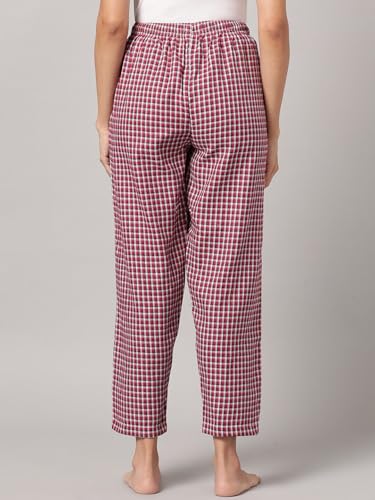 Image of KRYPTIC Women's 100% Pure Cotton Woven Pyjama | Mid Rise Relaxed Fit Full Length Nightwear Pant with Elasticated Drawstring Waistband & Side Pocket | Comfortable Lounge, Sleepwear & Casual Bottom Wear