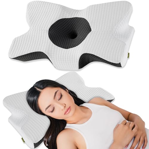 Almohada cervical para dolor de cuello, almohada ortopédica ergonómica para mejorar la calidad del sueño, espuma viscoelástica de apoyo, para dormir de lado y espalda con funda extraíble