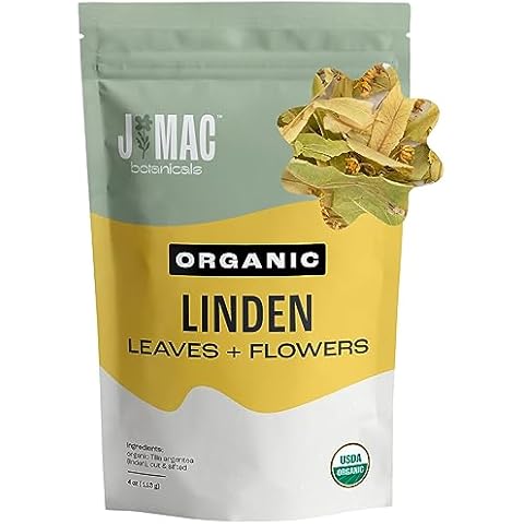 J Mac Botanicals, Organic Linden Leaf and Flower, Whole (4 oz Bag) USDA Certified Organic Linden Tea, Dried Linden flower tea, Packaged in the USA, Resealable pouch Cover