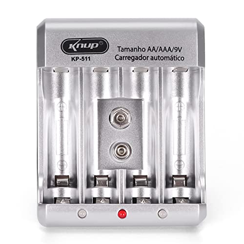 CARREGADOR AUTOMATICO DE PILHAS AA/AAA/ 9V KNUP KP-511