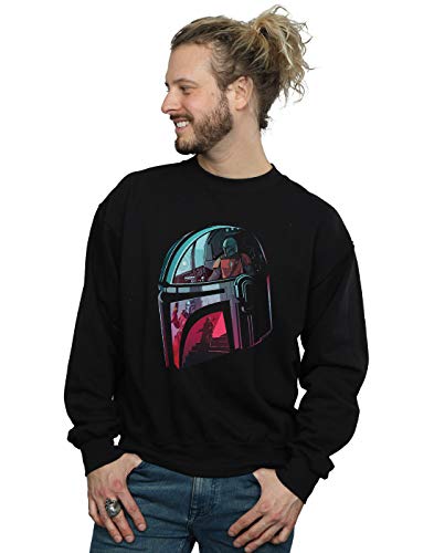 Absolute Cult Star Wars Mens The Mandalorian Mandalore Helmet Reflection Sweatshirt Black XX-Large