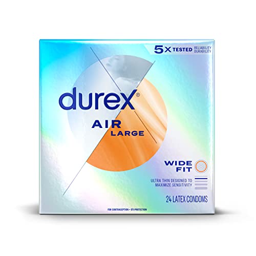 Durex Air Condoms Extra Thin, Transparent Natural Rubber Latex Condoms for Men, Wide Fit, FSA & HSA Eligible, 24 Count