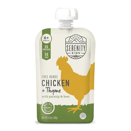 Image of Serenity Kids Chicken Baby Food Pouches, Baby Snacks, 3.5 Oz, 12 Pack | Savory 5g Protein, Meat-Based Free-Range Chicken & Thyme, No Added Sugar, For 6m & Up, Broaden Their Palate, Toddler Food