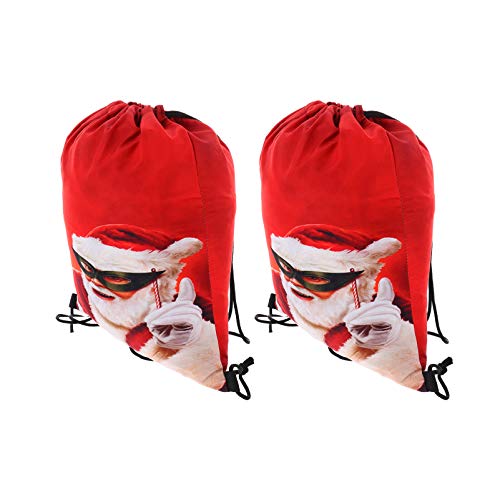 ABOOFAN 2 Pcs Saco de Doces Com CordÃ£o de Natal Com ImpressÃ£o de PoliÃ©ster Mochila Com CordÃ£o pa