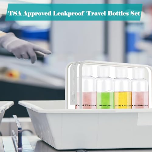 Toiletry Travel Bottles for Men Women, 3.4oz/100ml Refillable Plastic Containers with TSA Approved Toiletry Bag - Clear Cosmetic Kit for Shampoo, Conditioner, Lotion and Travel Essential(4Pack, Black)4