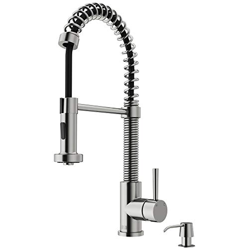 VIGO Edison 19'' H Single Handle Pull-Down Sprayer Kitchen Faucet Set with Soap Dispenser in Stainless Steel-VG02001STK2